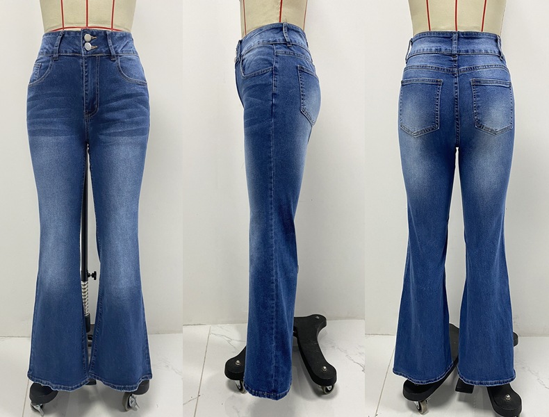 Jean évasé stretch vintage pour femme - Jean en denim délavé et usé, coupe pattes d'éléphant, idéal pour un look streetwear et rétro_voghion.com