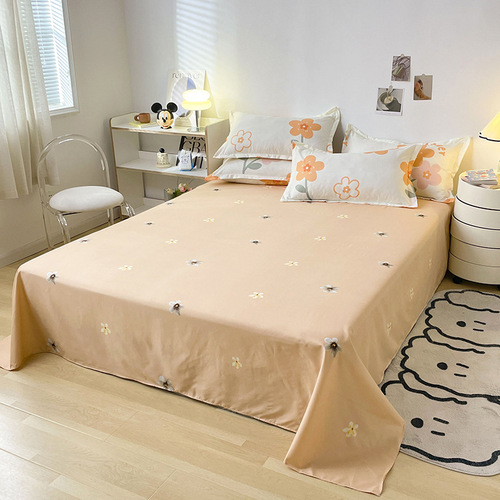 Ins Spring Fresh Skin-friendly Aloe Cotton Four-piece Set Flocked Sheet Set and Comforter Set Student Dormitory Bed Three-piece Set