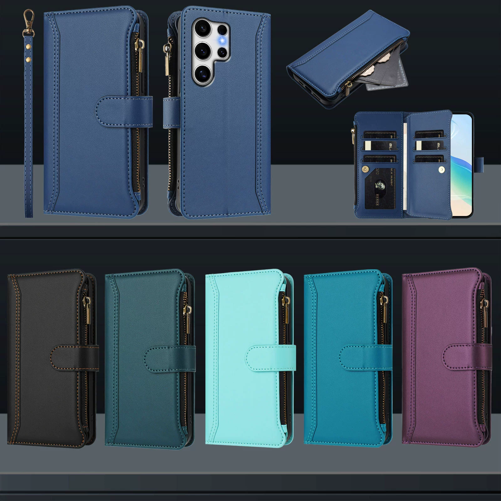 [Совместимо с Tecno Camon 40 pro чехол для телефона с девятью слотами и молнией, отделение для Pova 6 Neo]