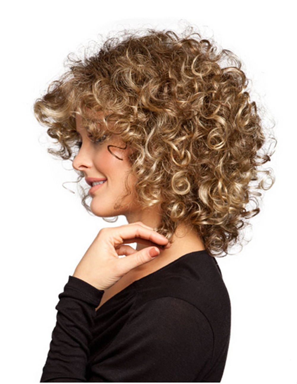 Retro High Temperature Wire Side Fringe Short Curly Hair Wigs display picture 3