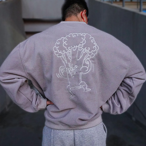Polar Fleece Hoodless Men's Winter Warm Base Training Top Embroidered Crew Neck Hoodie Workout Sweatshirt