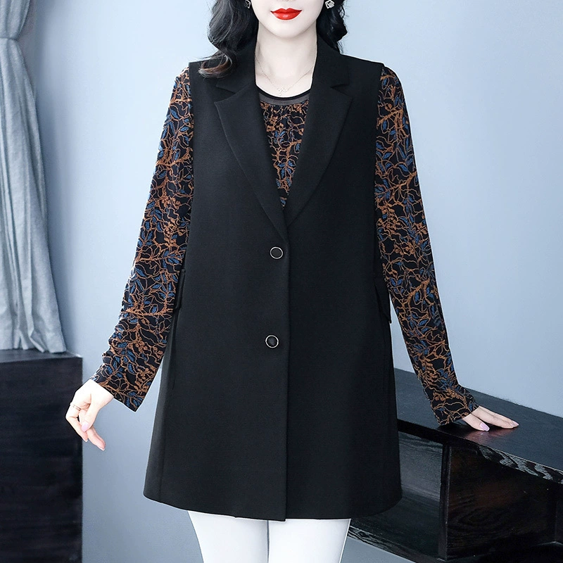 2024 осень и зима легкая зрелая дикая одежка в свободном костюме большого размера повседневный жилет толстый ММ носить женскую одежду средних лет