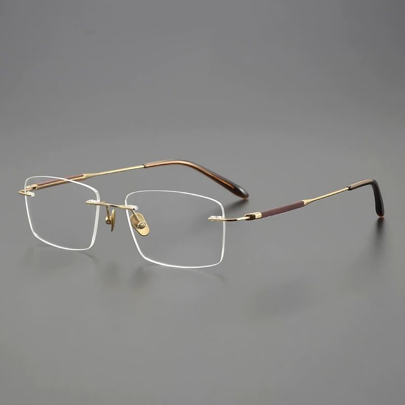 Small-Leaf Red Sandalwood Rimless Glasses Sandalwood Pure Titanium Rimless Men's Business Rimless Glasses Frame with Elegant and High-End Feel