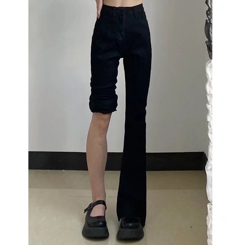 Damen-Jeans mit hohem Bund und ausgestelltem Bein, figurschmeichelnd für kleine Größen, schwarz, Hufeisenform, neuer Stil für Frühling und Herbst_voghion.com