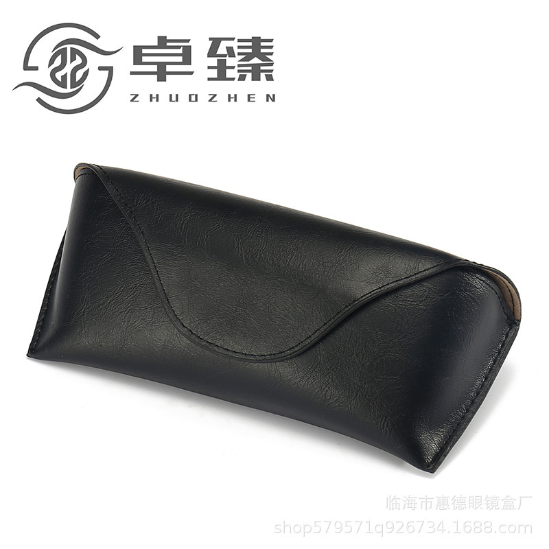 Black magnetic flip leather glasses case soft bag sunglasses case sunglasses case glasses bag printable LOGO