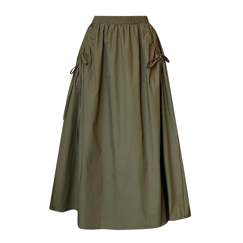 Solid Color Women's Spring New Elastic Waist Drawstring Pocket A-Line Skirt for Petite Sizes Wholesale