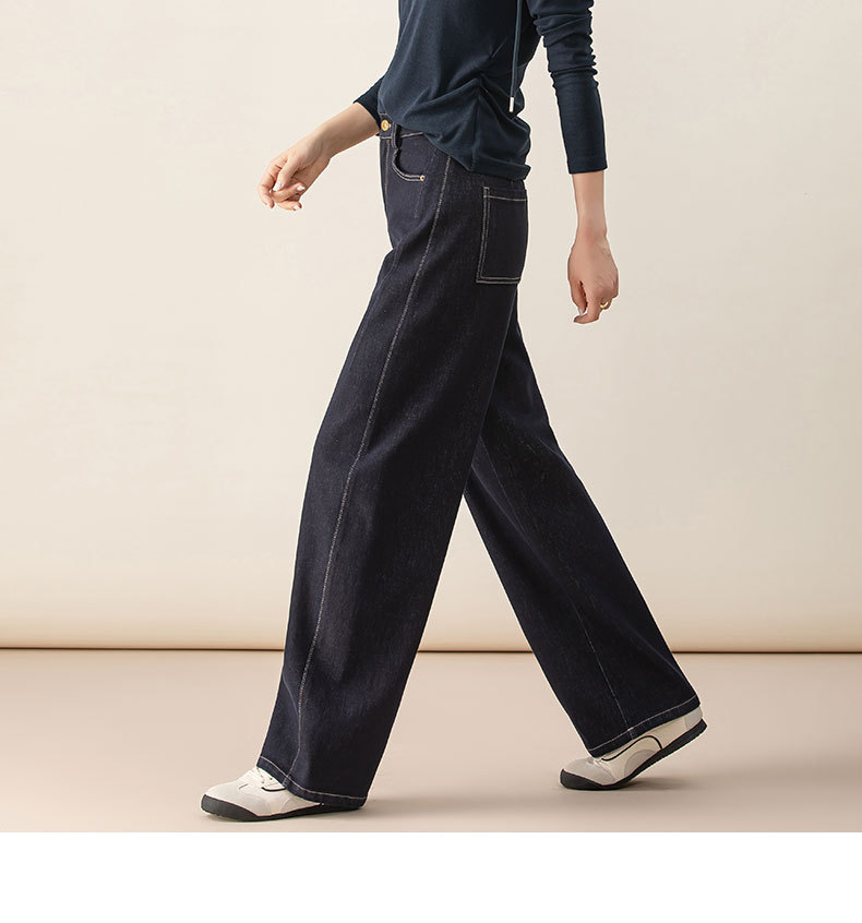 Quần jean nữ ống rộng cạp cao dáng chuối phong cách retro — màu xanh denim chi tiết 22
