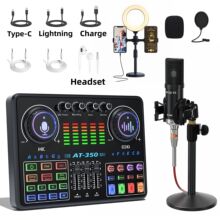 跨境外贸英文 48V直播声卡全套装设备手机声卡Tiktok直播唱歌专用