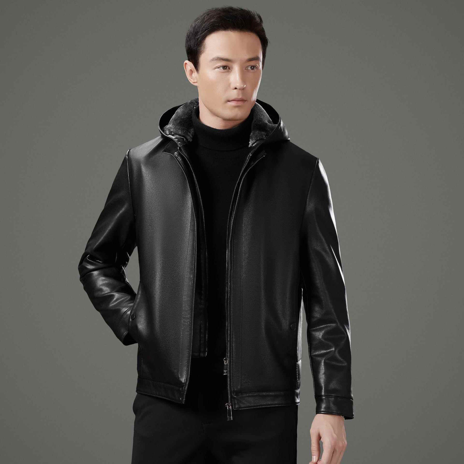 Authentic high-end autumn and winter sheepskin coat for men, genuine leather, casual sheepskin jacket, trendy middle-aged coat.