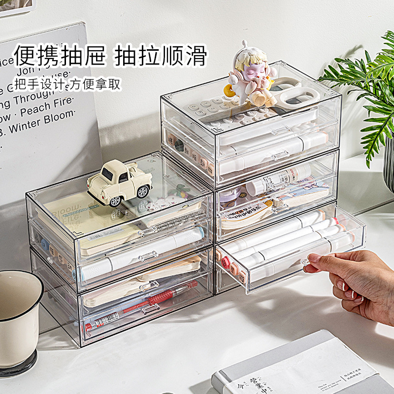 透明デスクトップ収納ボックス引き出し式アクリル学生文房具アクセサリーボックス化粧品棚|undefined