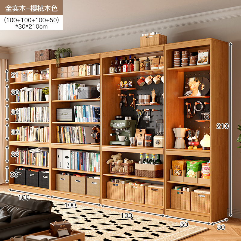 Estantes de madera sólida estantería de almacenamiento de piso para sala de estar integrado toda la pared armario de almacenamiento armario casero de color nuez