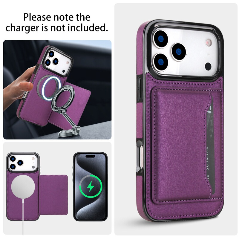 Foreign trade compatible iPhone 18 Pro Max wireless charging leather case magsafe Apple 17 Samsung S26 card slot holder