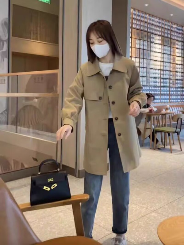 爆款中长款高级感风衣女春秋新款韩版宽松百搭气质卡其色大衣外套|undefined
