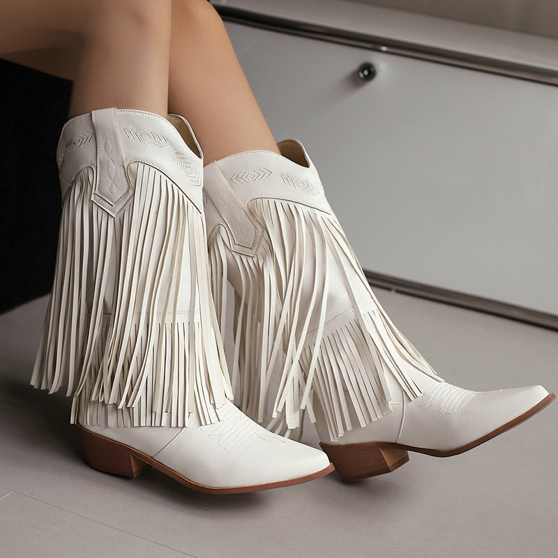 Women's Knight Boots Autumn/Winter New Vintage Western Cowboy Boots Square Toe Versatile Chunky Heel Slip-On Over-The-Knee Mid-Calf Boots Women's Knight Boots Autumn/Winter New Vintage Western Cowboy Boots Square Toe Versatile Chunky Heel Slip-On Over-The-Knee Mid-Calf Boots