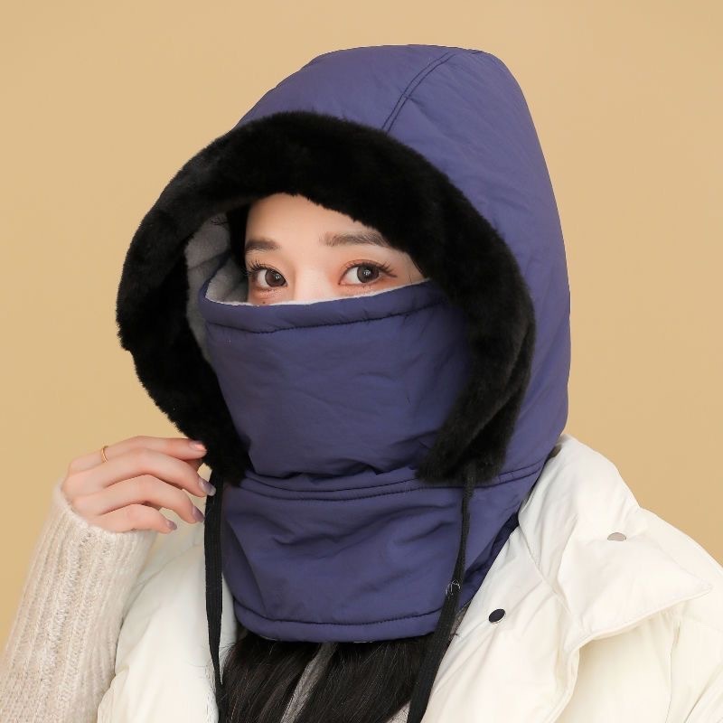 羽绒雷锋帽女秋冬季围脖一体加厚保暖防寒头套面罩骑车防风帽子男|undefined