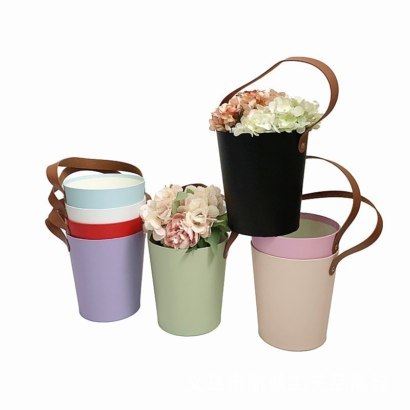 单个梯形时尚pu手提小花篮马卡龙彩虹小清新同款向日葵花束抱抱桶