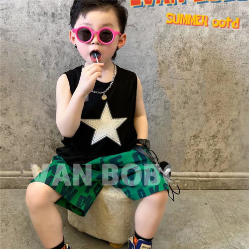 Children's summer wear boys' sleeveless T-shirt 2024 summer new baby cotton vest loose sports boy top 5