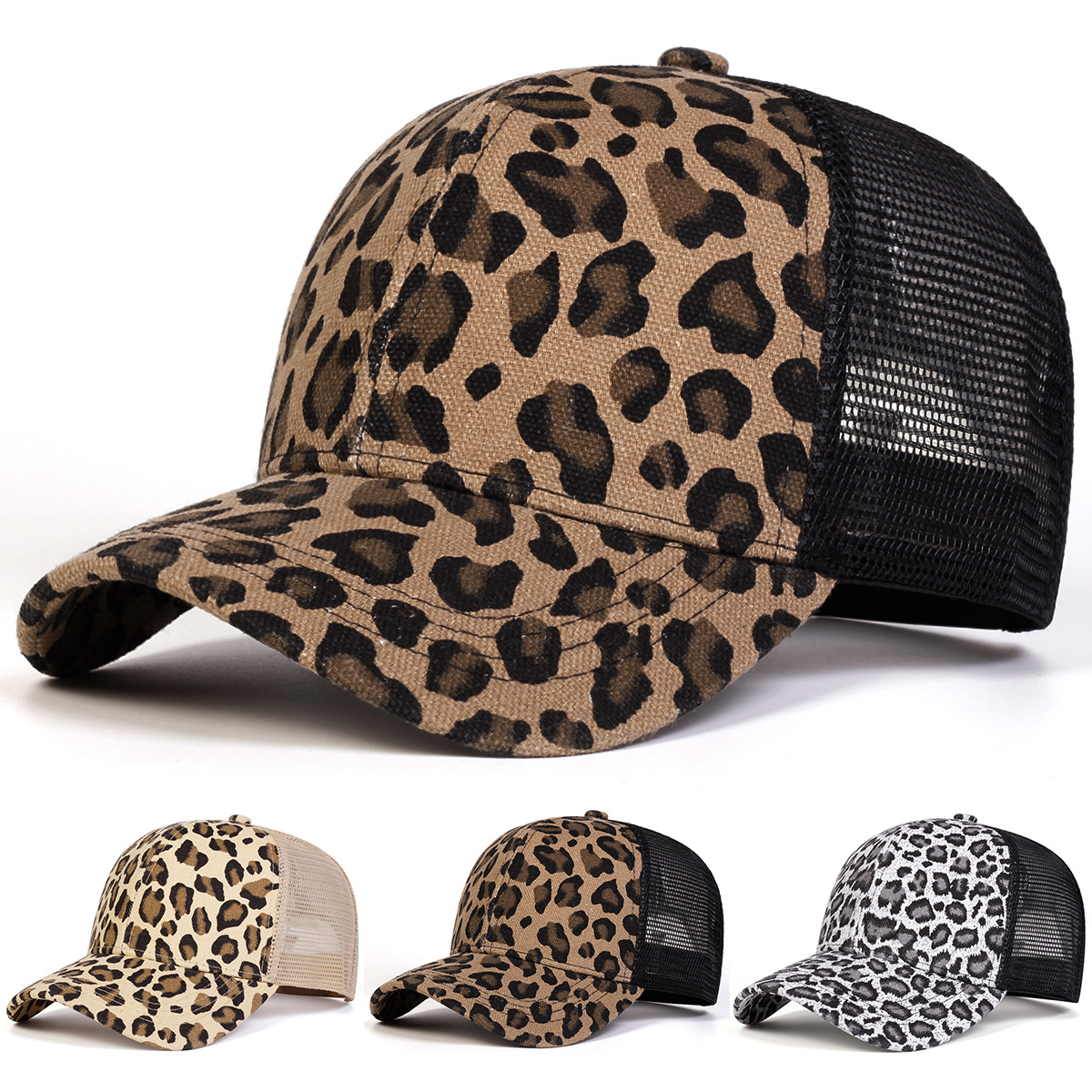 Cross-Border Spring and Summer New Korean Style Large Leopard Print Cotton Baseball Cap for Men and Women, Cotton Sun Hat, Leopard Print Hat