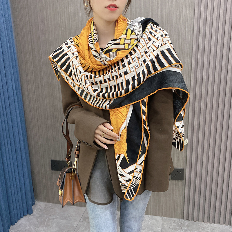 Bufanda de Venta caliente transfronteriza para mujeres 2023 a principios de la primavera bufanda cuadrada de espiga elegante chal largo de doble uso viajes de vacaciones
