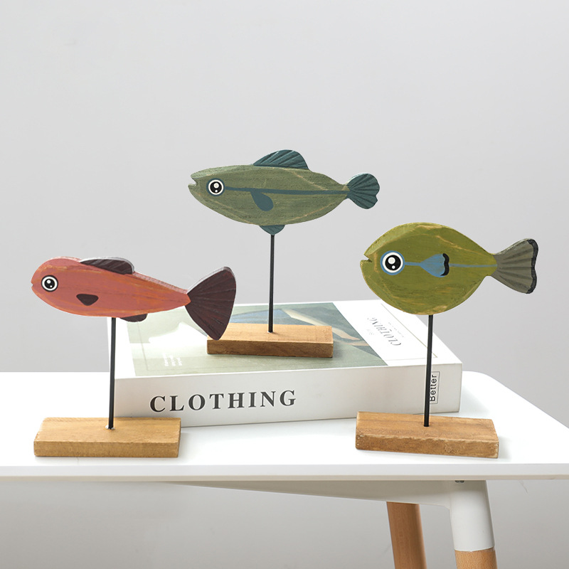 Mediterranean style handmade creative wooden small fish desktop…