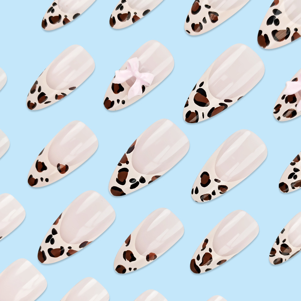 Venta caliente en Europa y América, estampado de leopardo francés, parche de uñas con lazo simple, parche de uñas postizas desmontables image 4
