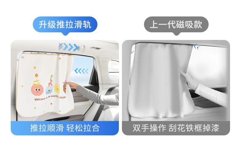 Car Sunshade Rear Privacy Curtain Side Curtain Cartoon Track-Type Car Sunshade Curtain for Baby Sun Protection and Heat Insulation