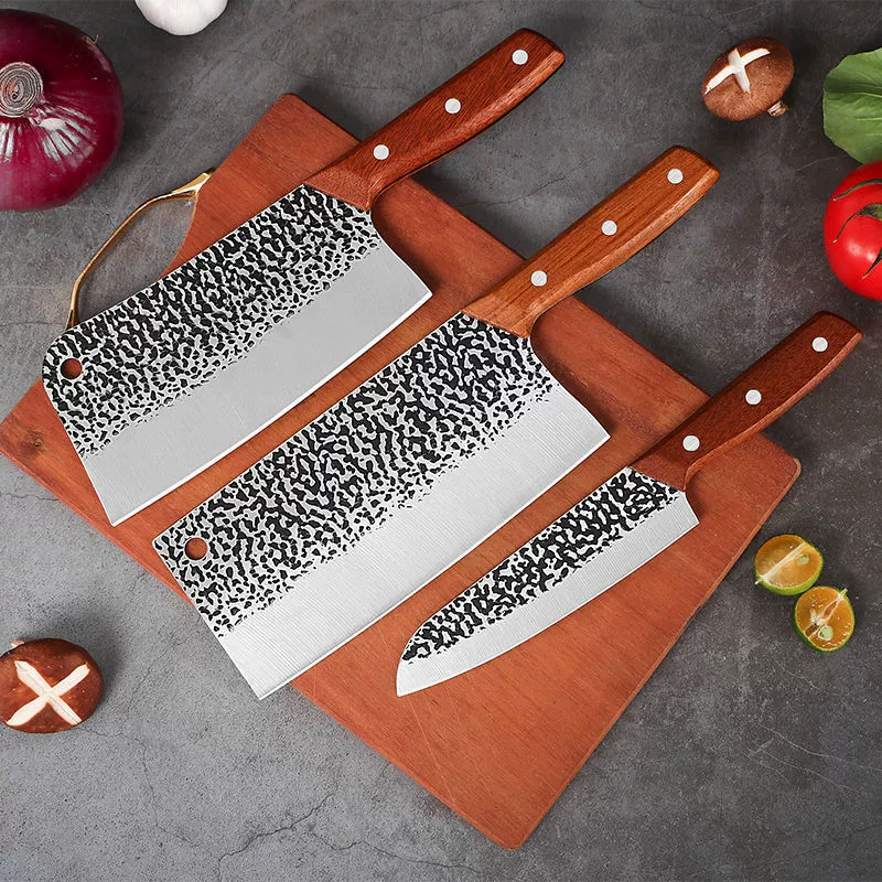 Имитация ручной ковки с рисунком молотка Бытовой кухонный нож Набор из трех предметов Кухонный нож из нержавеющей стали Нож для нарезки мяса Измельчитель Резак костюм
