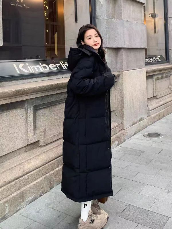 十三行冬季新款韩版黑色长款过膝面包服白鸭绒羽绒服女装批发货源|undefined