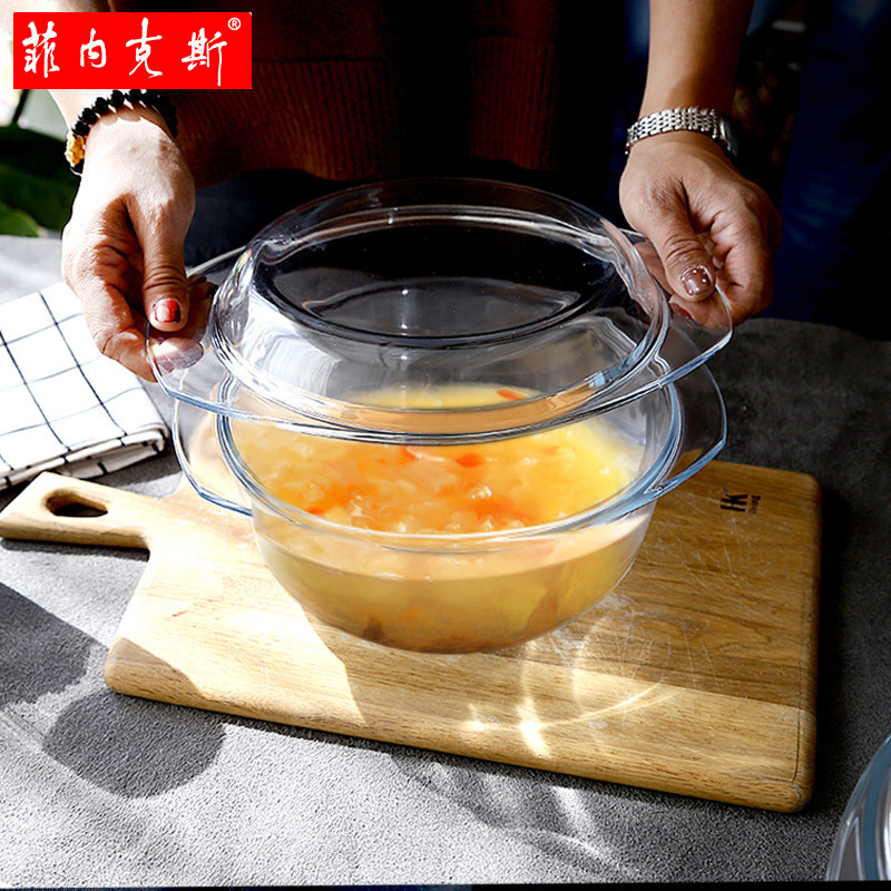 Phoenix Tempered Glass Bowl Household Heat-Resistant Glass Pot with Lid Heated Soup Bowl Instant Noodle Bowl Glass Salad Bowl