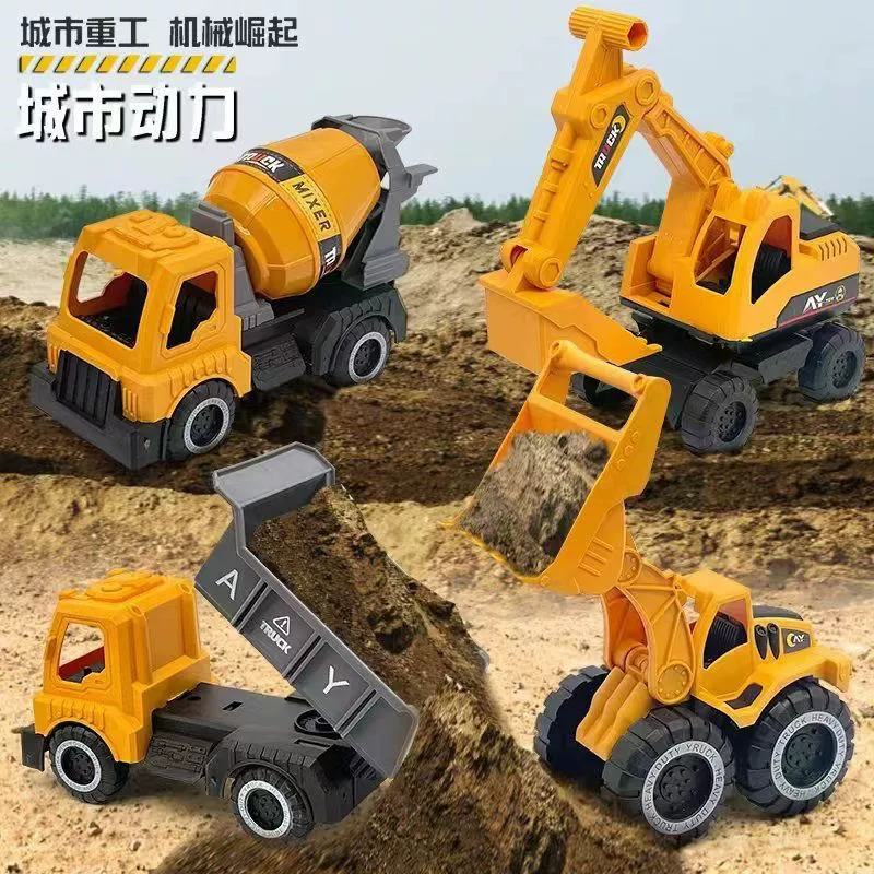 4 набора инженерных машин, игрушки, скользящая инженерная машина, экскаватор, бульдозер, вращающийся интересный игрушечный автомобиль