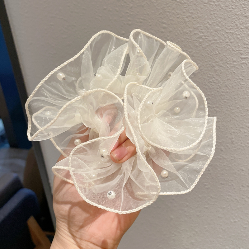 Резинка для волос 223 Mesh с бисером, белая