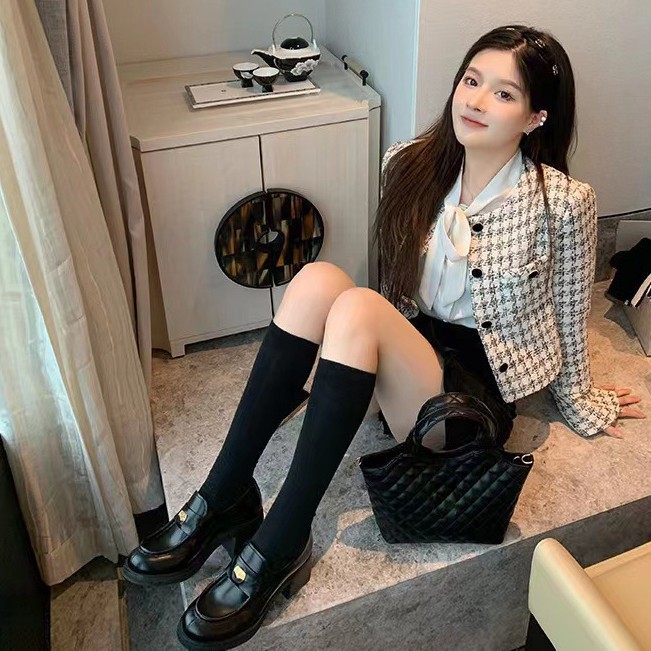 羊皮版~2025新款真皮小个子miu风金币浅口乐福鞋女粗跟增高小皮鞋|undefined