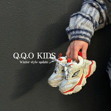 QQO童鞋 2024春款儿童做旧加绒运动鞋男女童保暖亲子巴黎老爹鞋潮