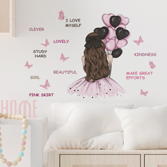 梵汐FX-E291美女背影氣球英文標語臥室客廳牆面裝飾牆貼紙批發