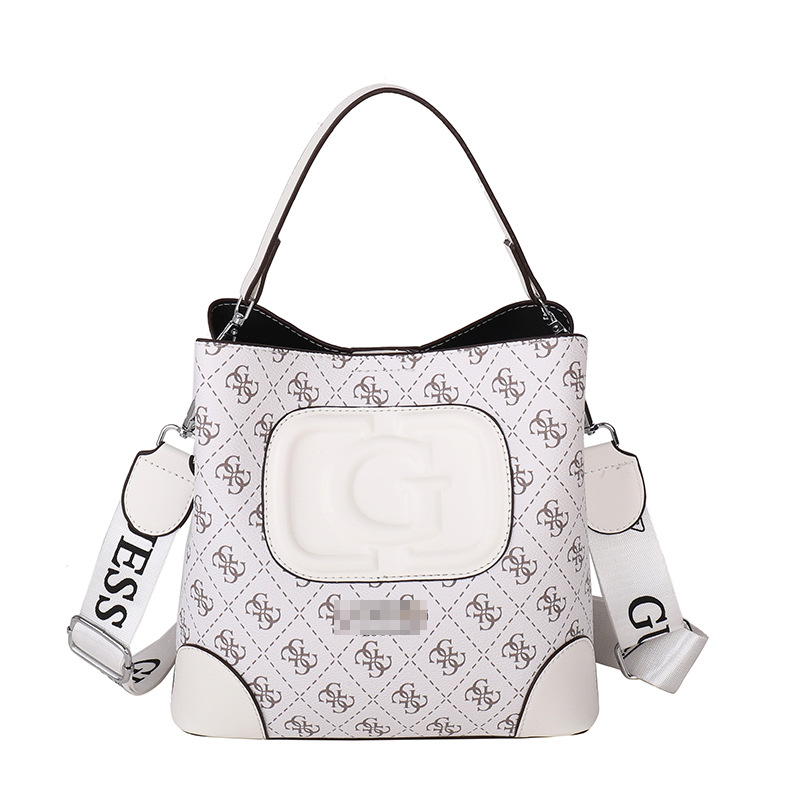 Bolsos impresos europeos y americanos transfronterizos, letras femeninas 2024, nueva tendencia, bolso de cubo francés, bolso de mensajero de alta gama