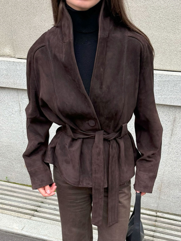 2025 秋と冬の新レトロスエード長袖ジャケットつや消しベルベットジャケット女性のデザイン気質カジュアルクロスボーダー|undefined