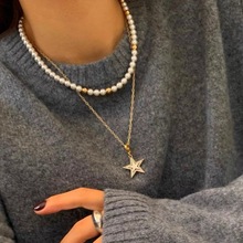 ins小众设计时尚通勤高品质人造珍珠金珠点缀锁骨链简约百搭项链
