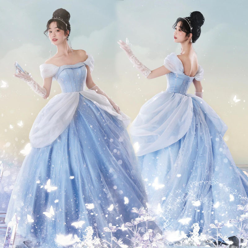 Halloween Cinderella Cosplay Fairy Princess Dress Cinderella Blue Evening Dress Stage Performance Costume Halloween Cinderella Cosplay Fairy Princess Dress Cinderella Blue Evening Dress Stage Performance Costume