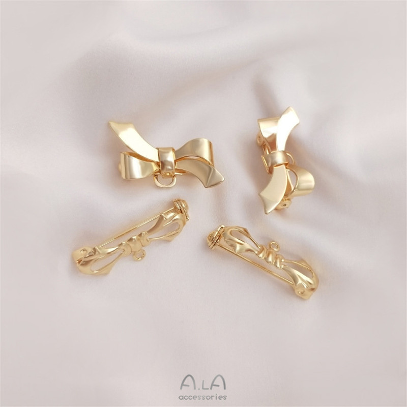 Color-retaining 14K gold bow brooch handmade with ring pin diy hand-made material gold-plated corsage accessories