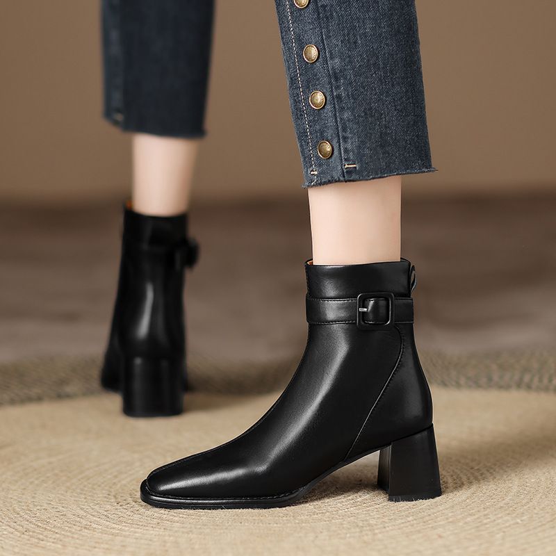 CHIKO Rocio Square Toe Block Heels Ankle Boots