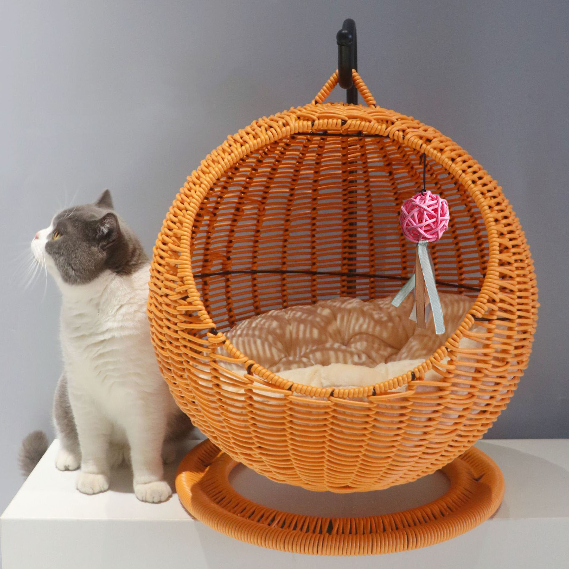 Celebridad de Internet semi-cerrado para mascotas hamaca gato nido gato jaula redonda gato colgando cama cesta ratán verano gato hamaca