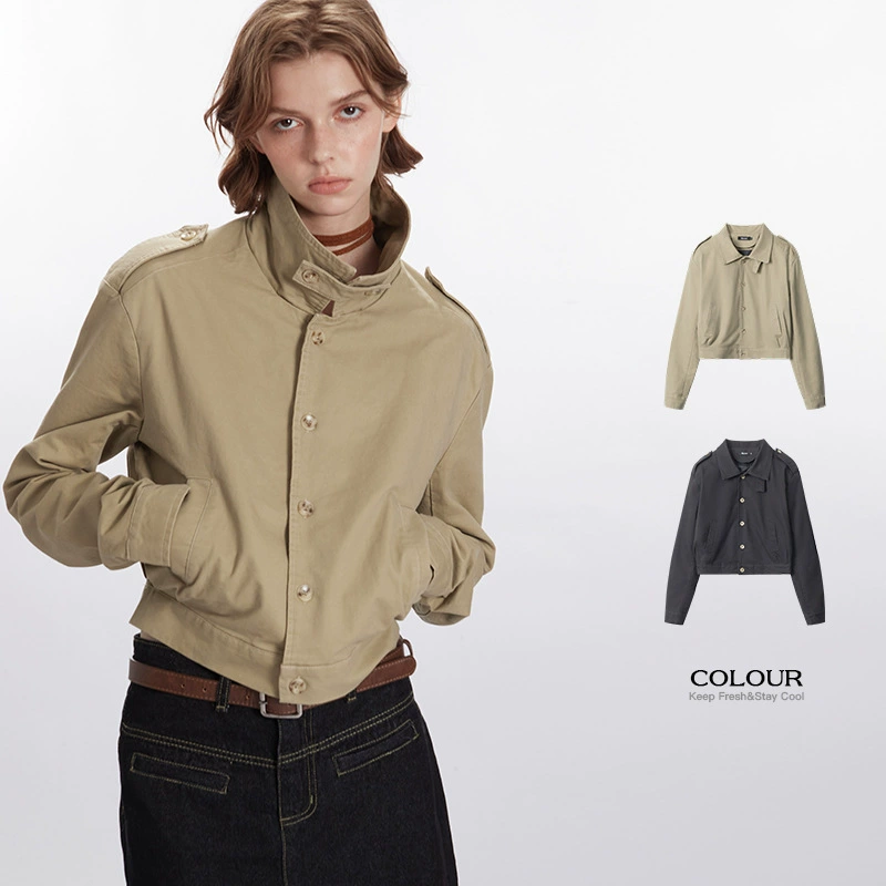 Short Jacket (HeyHenry) Cropped Autumn Tailored Jacket, Stand Collar & Button Front