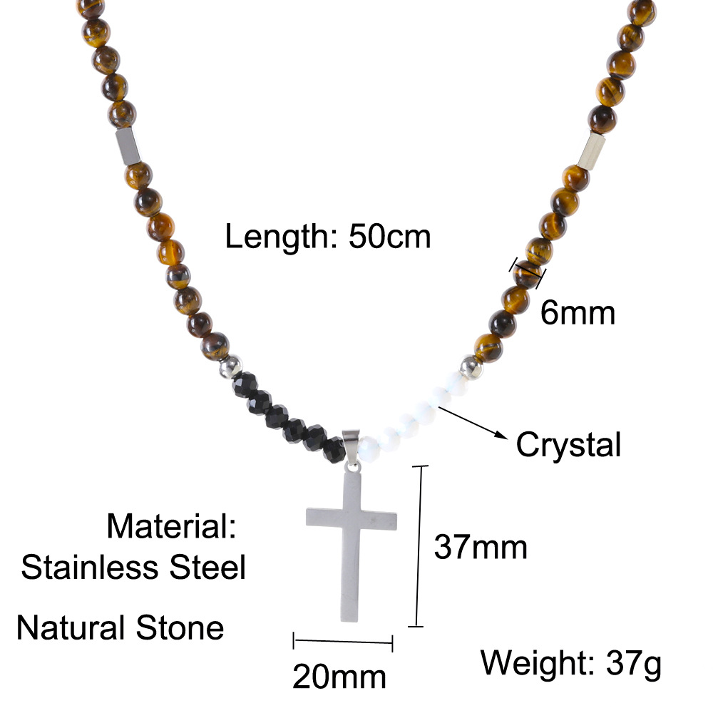 36g Weight Pendant Necklace Classification 1 Piece Quantity Holiday, Daily Occasion natural stone, Titanium Steel Material Cross Pattern Men's Gender Beaded, Polishing Design Simple Style, Classic Style Style Simple Style Classic Style Cross Natural Stone Titanium Steel Beaded Polishing Men's Pendant Necklace 无