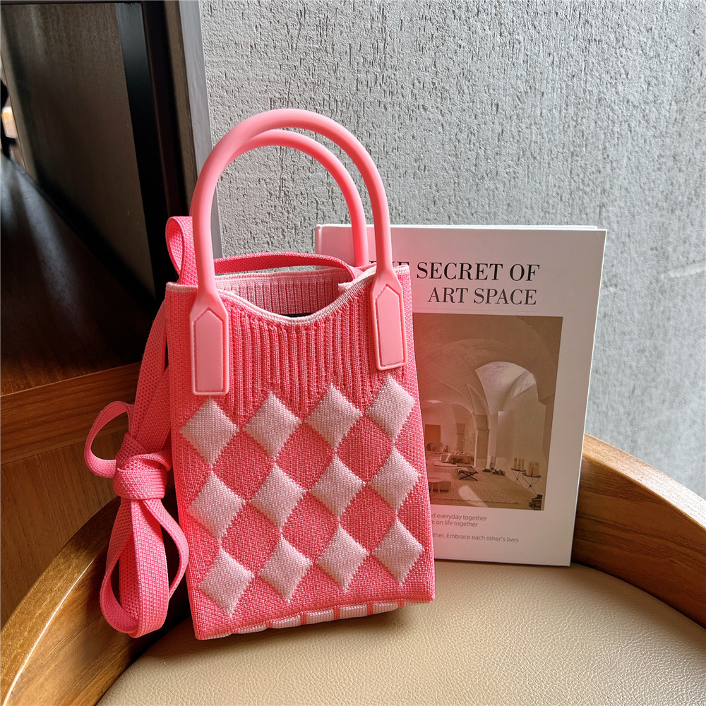 Bolsa de teléfono móvil Plaid bolsa de mensajero de las mujeres Mini pequeño bolso pequeño lindo ligero cuatro estaciones bolso de punto