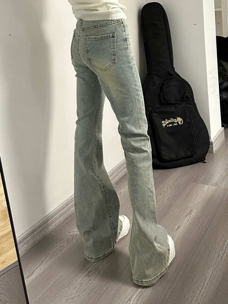 Women's High Waist Stretch Flared Jeans - Vintage Black Gray Bootcut Pants For Spring, Straight Leg To Floor Length​_ecoleips.com