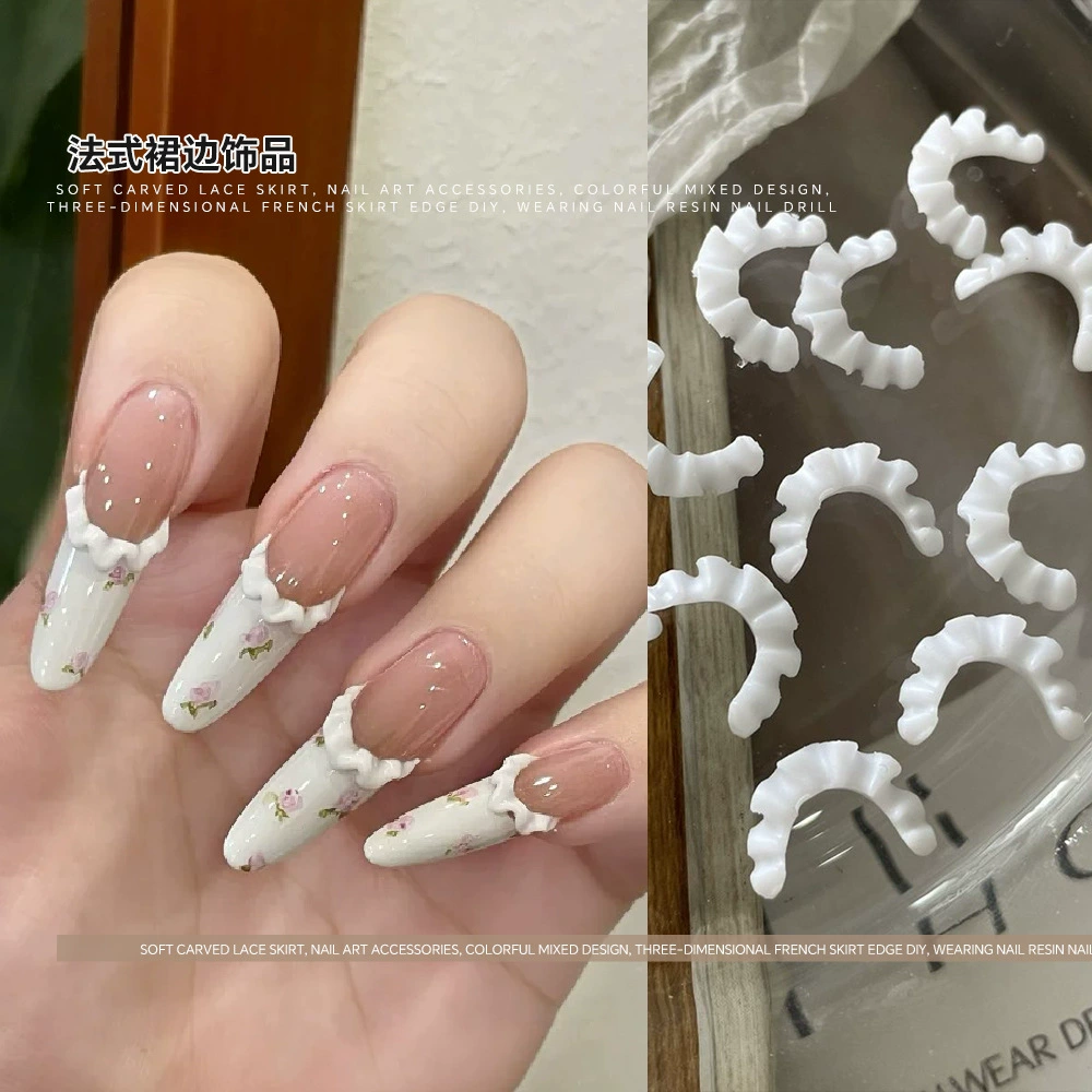 Новые мягкие резные кружевные украшения для маникюра из смолы, французский макаронный цвет, универсальная кружевная юбка, аксессуары для украшения ногтей