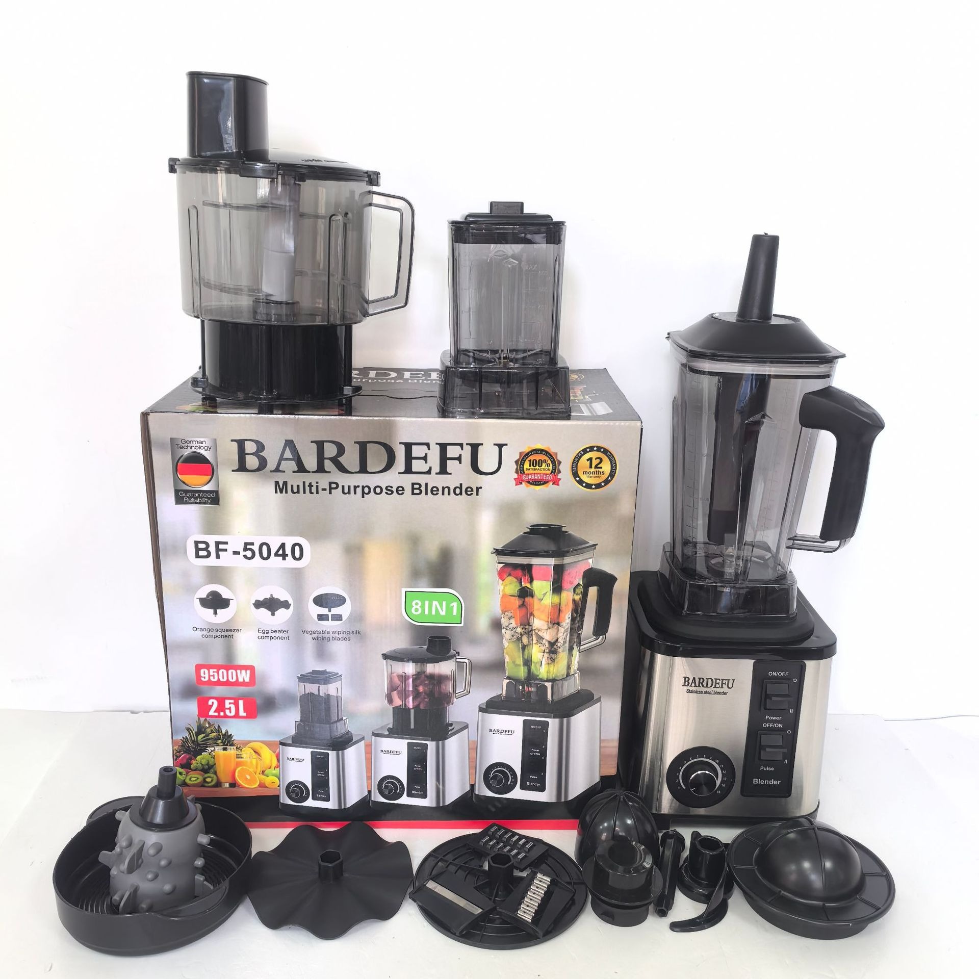 8in1 Edelstahl-Standmixer multifunktional, großes Fassungsvermögen