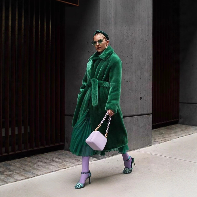 Amazon Cross-Border European and American Autumn and Winter Elegant New Fur Coat Women's Imitation Rabbit Fur Artificial Real Mink Fur Long Coat