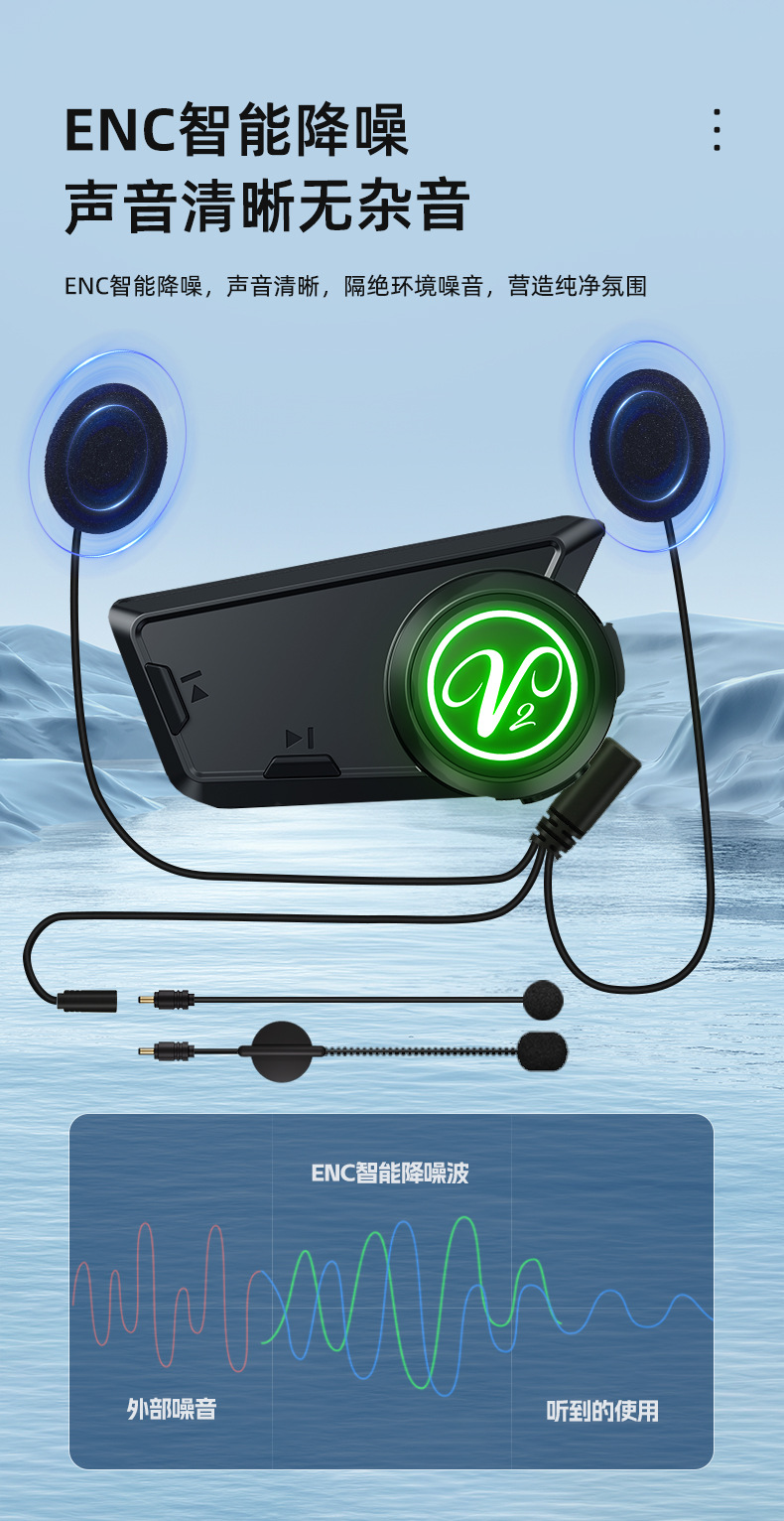 New motorcycle helmet Bluetooth headset, dual-person intercom, waterproof, suitable for team communication, Bluetooth 5.4, long battery life