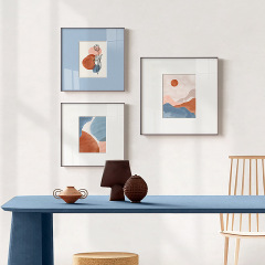 Nordic solid wood style decorative painting blue abstract living room background wall hanging aluminum alloy minimalist wall art factory wholesale